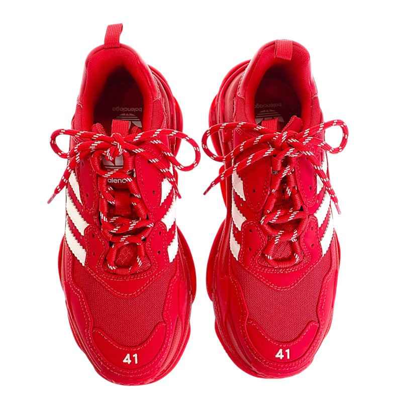 バレンシアガ BALENCIAGA アディダス adidas Triple S 712821 スニーカー レザー レッド メンズ【中古】【Aランク】