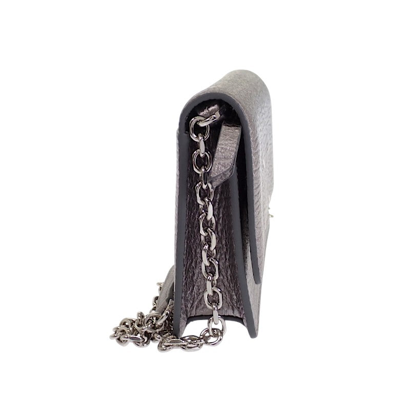 メゾンマルジェラ MAISON MARGIELA 4ステッチ チェーンウォレット SA3UI0008 P6749 二つ折り財布 カーフ シルバー レディース【中古】【Aランク】