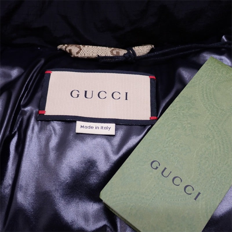 グッチ GUCCI キャンバスボンバー 36 761698 ダウンジャケット GGキャンバス ベージュ ブラック レディース【中古】【Aランク】