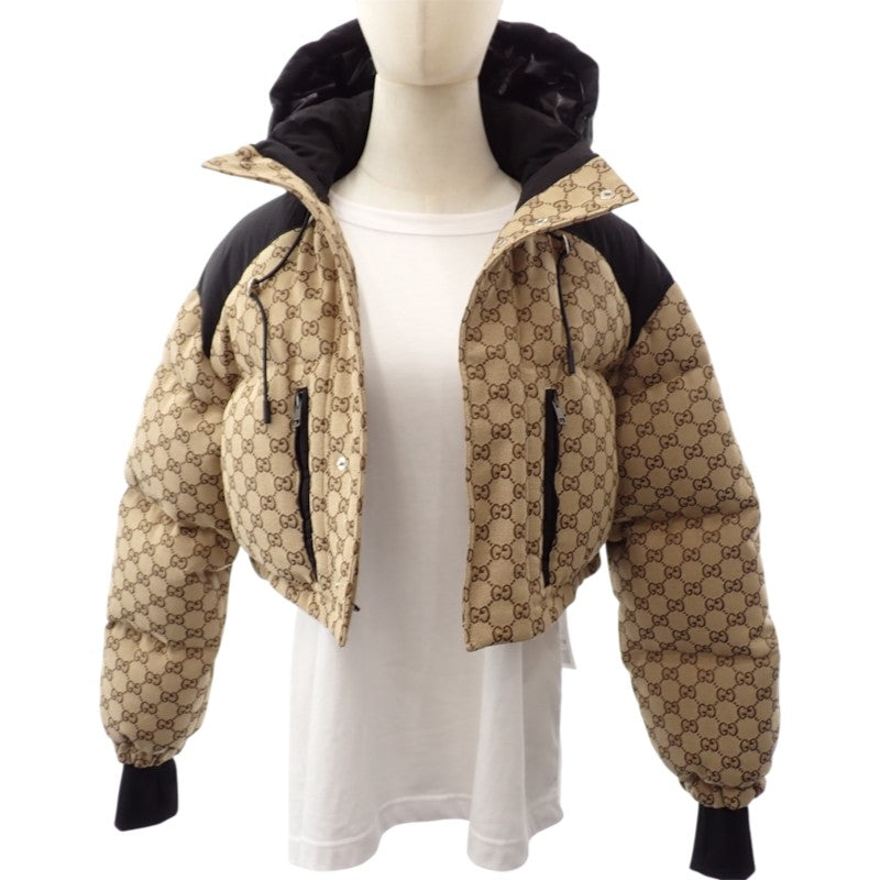 グッチ GUCCI キャンバスボンバー 36 761698 ダウンジャケット GGキャンバス ベージュ ブラック レディース【中古】【Aランク】