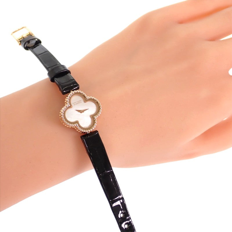 ヴァンクリーフ&アーペル Van Cleef & Arpels スウィート アルハンブラ ウォッチ VCARO8SF00 腕時計 K18ピンクゴールド レザー クオーツ レディース【中古】【Aランク】