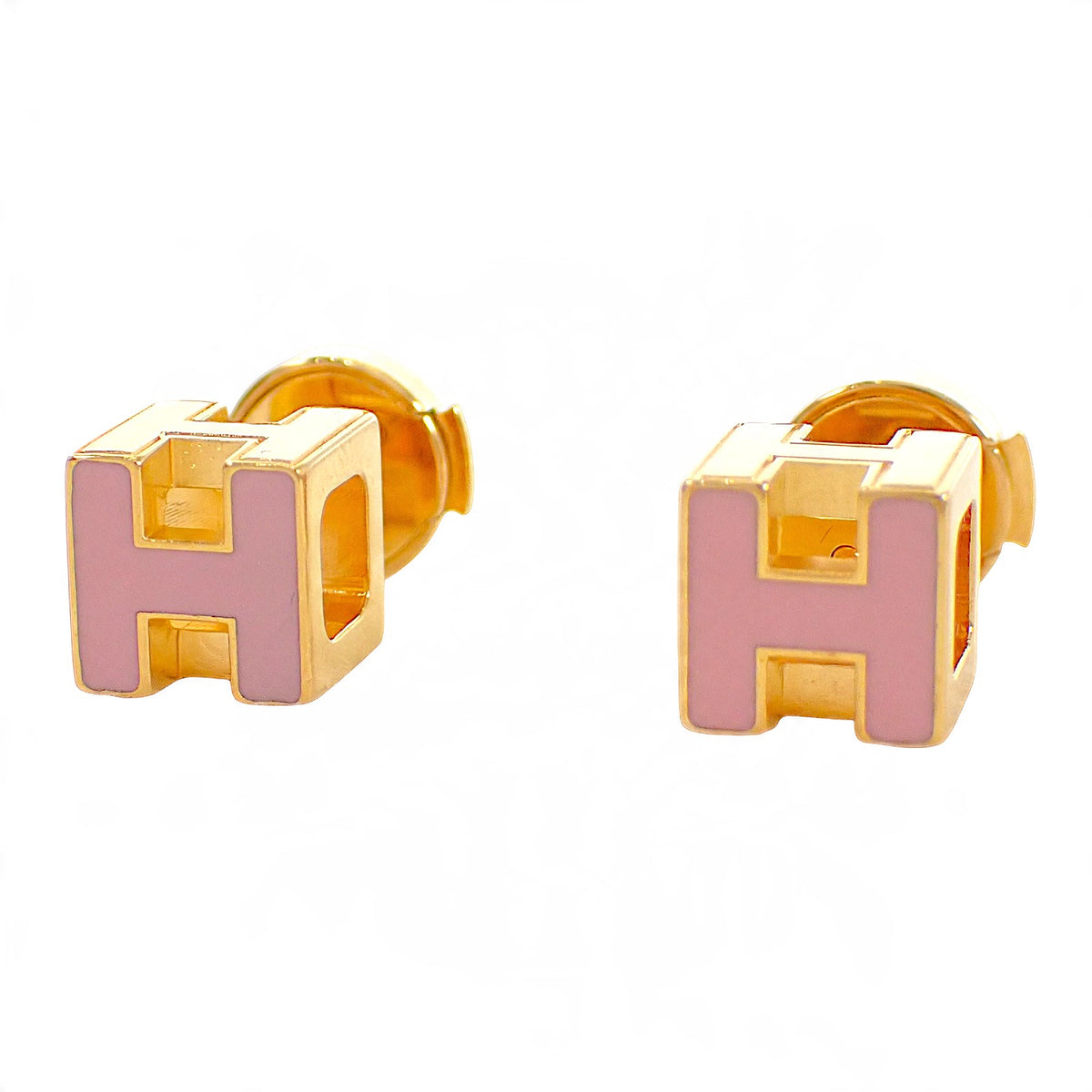 エルメス HERMES カージュドアッシュ Hキューブ ピアス メタル ピンク ゴールド金具 レディース【中古】【ABランク】