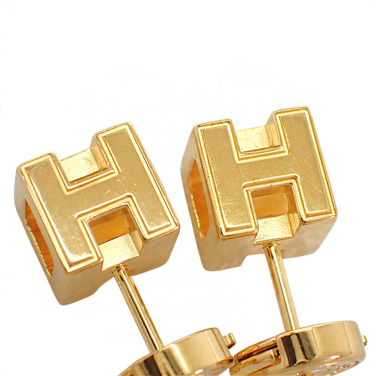 エルメス HERMES カージュドアッシュ Hキューブ ピアス メタル ピンク ゴールド金具 レディース【中古】【ABランク】