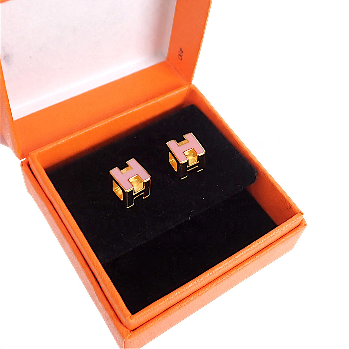 エルメス HERMES カージュドアッシュ Hキューブ ピアス メタル ピンク ゴールド金具 レディース【中古】【ABランク】
