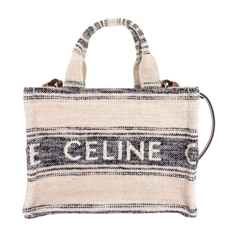 セリーヌ CELINE スモール カバ タイス ジャガード 199162ERP 2WAYバッグ ショルダーバッグ トートバッグ コットン カーフ ホワイト ネイビー ゴールド金具 レディース【中古】【Aランク】