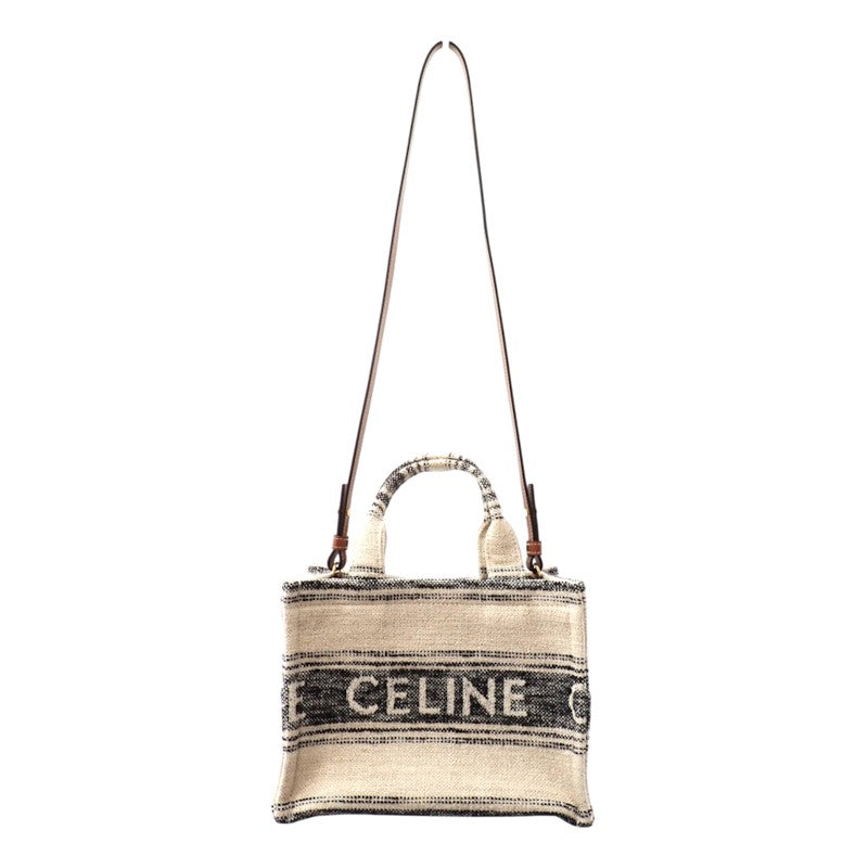 セリーヌ CELINE スモール カバ タイス ジャガード 199162ERP 2WAYバッグ ショルダーバッグ トートバッグ コットン カーフ ホワイト ネイビー ゴールド金具 レディース【中古】【Aランク】