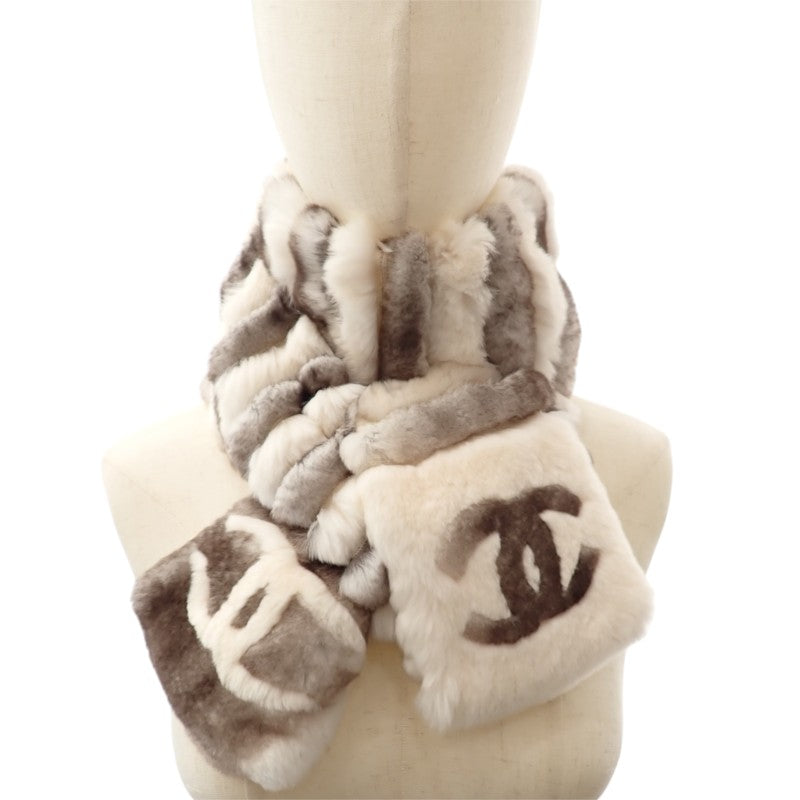 シャネル CHANEL オリラグファー マフラー カシミヤ ホワイト アイボリー レディース【中古】【Aランク】