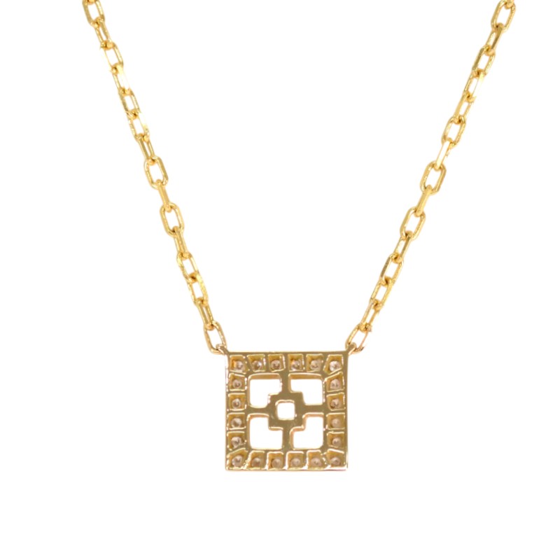 ブシュロン Boucheron アバ スクエア ダイヤ ネックレス K18イエローゴールド 18金 ダイヤモンド レディース【中古】【Aランク】