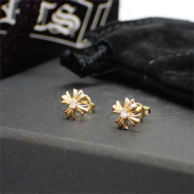 クロムハーツ CHROME HEARTS CHプラススタッド ピアス K22イエローゴールド ダイヤモンド メンズ レディース【中古】【Aランク】