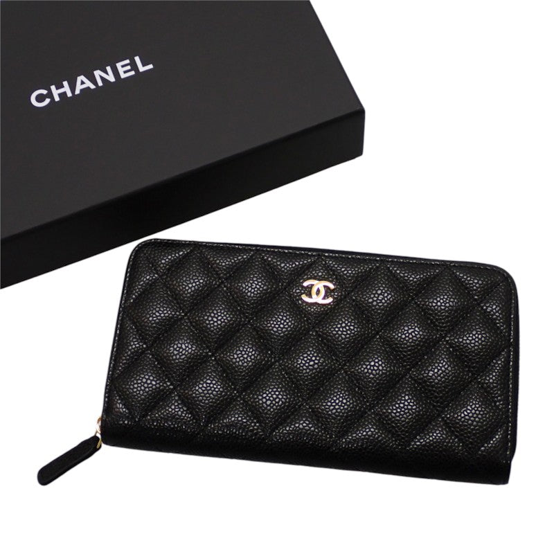 シャネル CHANEL クラシックロングジップウォレット AP0242 長財布 キャビアスキン ブラック ゴールド金具 レディース【中古】【SAランク】