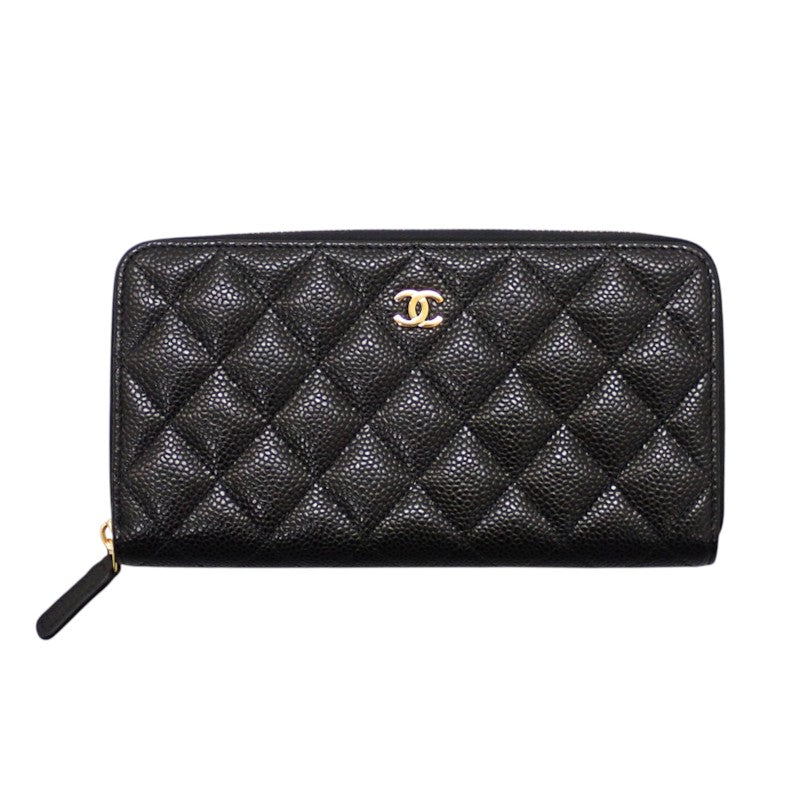シャネル CHANEL クラシックロングジップウォレット AP0242 長財布 キャビアスキン ブラック ゴールド金具 レディース【中古】【SAランク】
