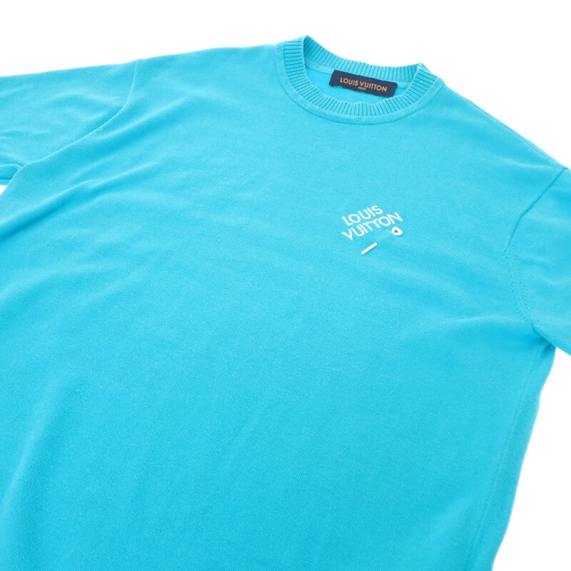 ルイヴィトン LOUIS VUITTON エンブロイダードシグネチャー ショートスリーブ ニット L 半袖Tシャツ コットン ブルー メンズ レディース【中古】【ABランク】