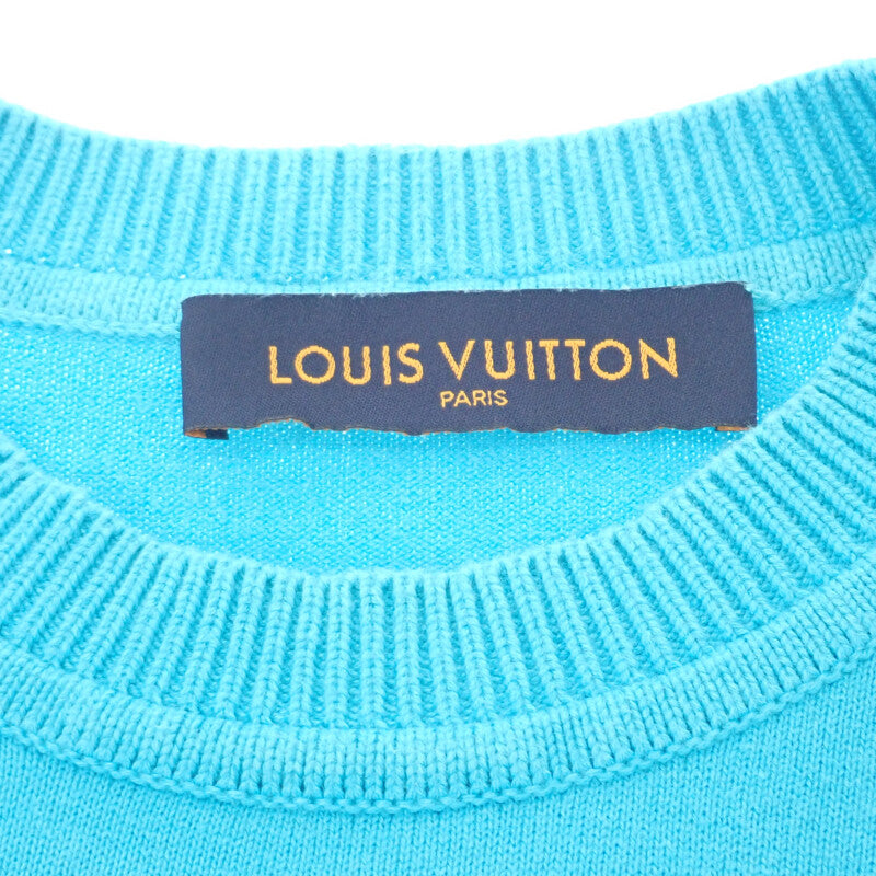 ルイヴィトン LOUIS VUITTON エンブロイダードシグネチャー ショートスリーブ ニット L 半袖Tシャツ コットン ブルー メンズ レディース【中古】【ABランク】
