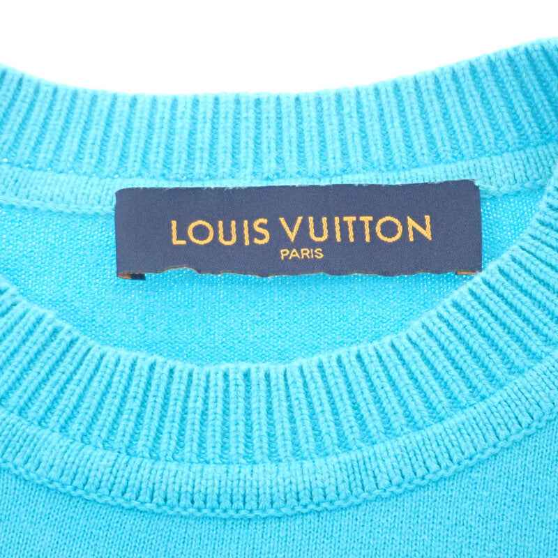 ルイヴィトン LOUIS VUITTON エンブロイダードシグネチャー ショートスリーブ ニット L 半袖Tシャツ コットン ブルー メンズ レディース【中古】【ABランク】