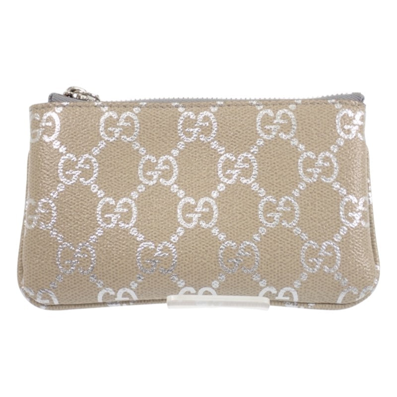 グッチ GUCCI GGエンブレム キーポーチ コインケース メタリック 819113 キーケース GGスプリームキャンバス ライトベージュ シルバー シルバー金具 レディース メンズ【中古】【Aランク】