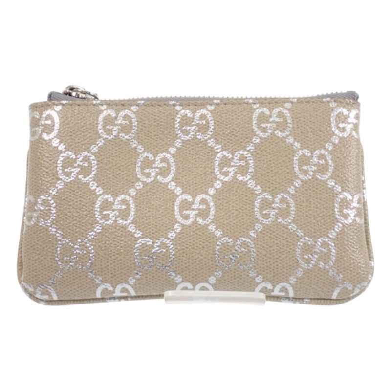 グッチ GUCCI GGエンブレム キーポーチ コインケース メタリック 819113 キーケース GGスプリームキャンバス ライトベージュ シルバー シルバー金具 レディース メンズ【中古】【Aランク】