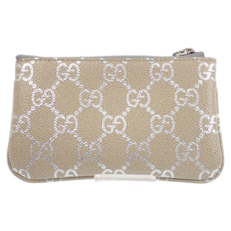 グッチ GUCCI GGエンブレム キーポーチ コインケース メタリック 819113 キーケース GGスプリームキャンバス ライトベージュ シルバー シルバー金具 レディース メンズ【中古】【Aランク】