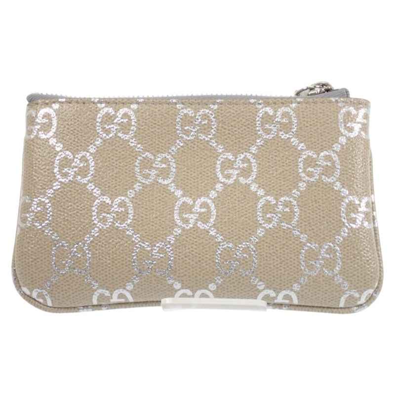 グッチ GUCCI GGエンブレム キーポーチ コインケース メタリック 819113 キーケース GGスプリームキャンバス ライトベージュ シルバー シルバー金具 レディース メンズ【中古】【Aランク】