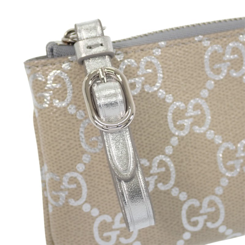 グッチ GUCCI GGエンブレム キーポーチ コインケース メタリック 819113 キーケース GGスプリームキャンバス ライトベージュ シルバー シルバー金具 レディース メンズ【中古】【Aランク】