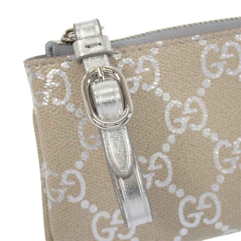 グッチ GUCCI GGエンブレム キーポーチ コインケース メタリック 819113 キーケース GGスプリームキャンバス ライトベージュ シルバー シルバー金具 レディース メンズ【中古】【Aランク】