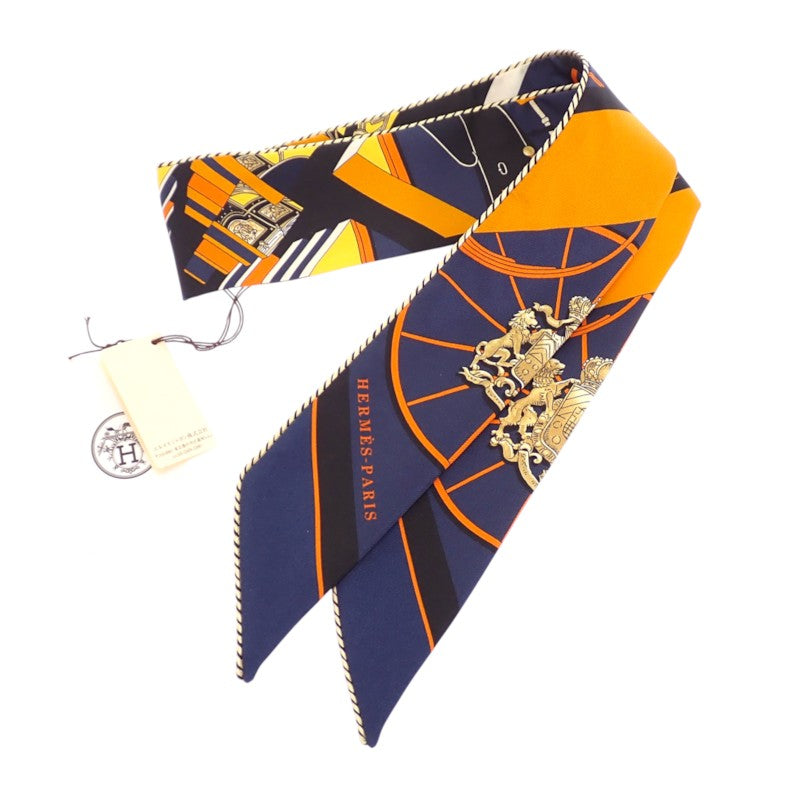 エルメス HERMES ツイリー Springs Springs baguette H853932S_22 スカーフ シルク オレンジ ネイビー ノワール レディース【中古】【Aランク】
