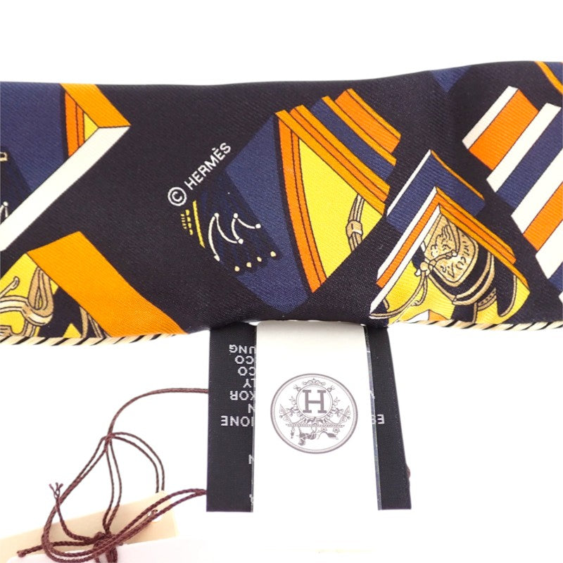 エルメス HERMES ツイリー Springs Springs baguette H853932S_22 スカーフ シルク オレンジ ネイビー ノワール レディース【中古】【Aランク】