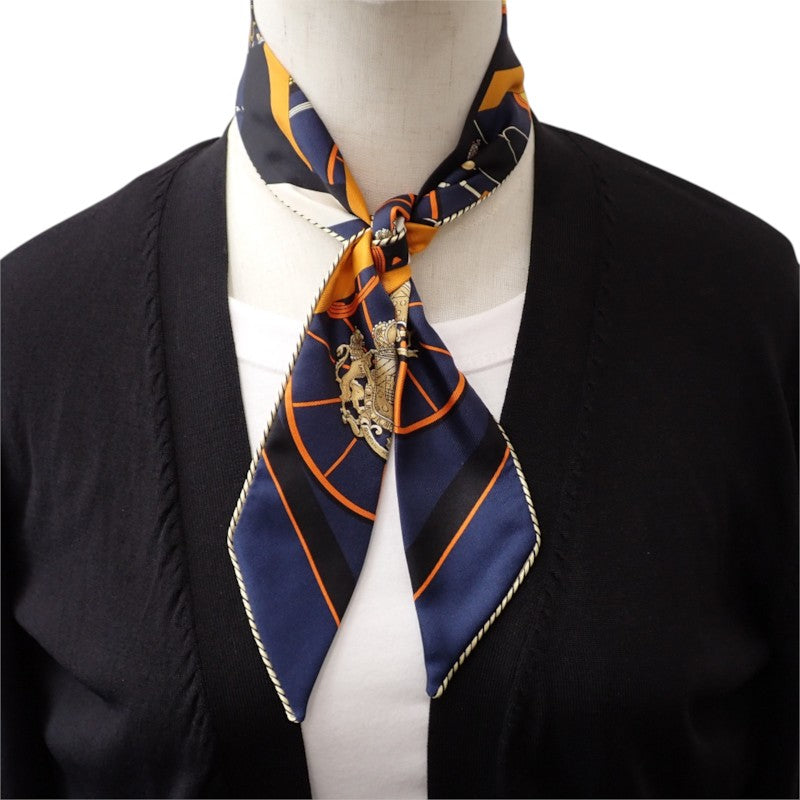 エルメス HERMES ツイリー Springs Springs baguette H853932S_22 スカーフ シルク オレンジ ネイビー ノワール レディース【中古】【Aランク】