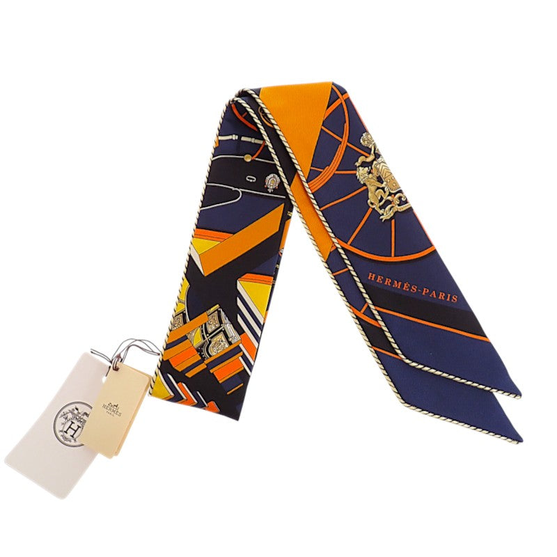 エルメス HERMES ツイリー Springs Springs baguette H853932S_22 スカーフ シルク オレンジ ネイビー ノワール レディース【中古】【Aランク】