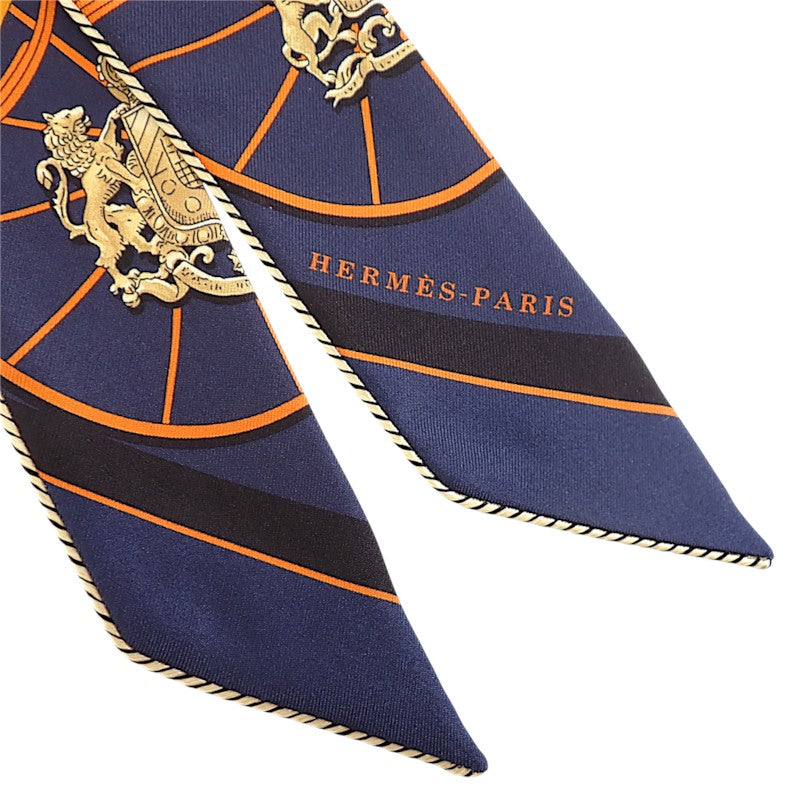エルメス HERMES ツイリー Springs Springs baguette H853932S_22 スカーフ シルク オレンジ ネイビー ノワール レディース【中古】【Aランク】