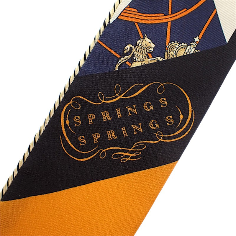 エルメス HERMES ツイリー Springs Springs baguette H853932S_22 スカーフ シルク オレンジ ネイビー ノワール レディース【中古】【Aランク】