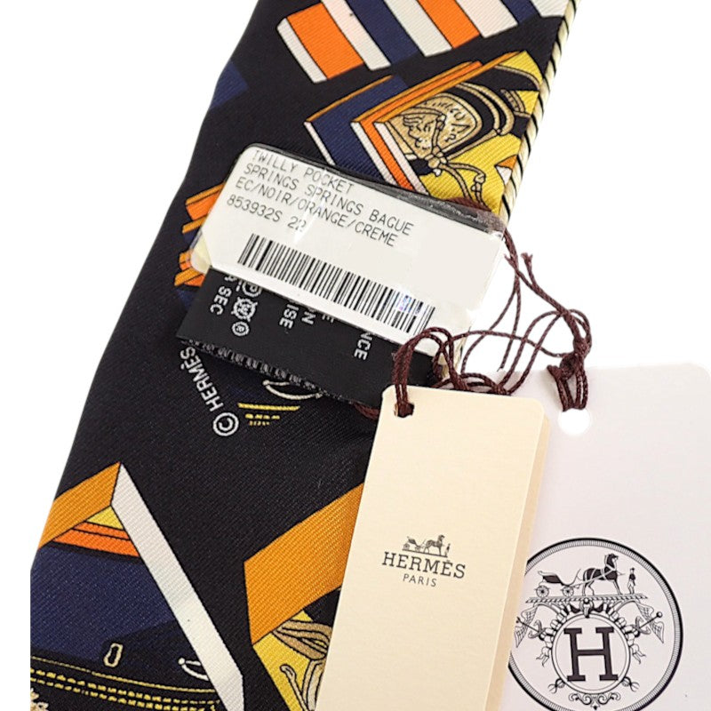 エルメス HERMES ツイリー Springs Springs baguette H853932S_22 スカーフ シルク オレンジ ネイビー ノワール レディース【中古】【Aランク】