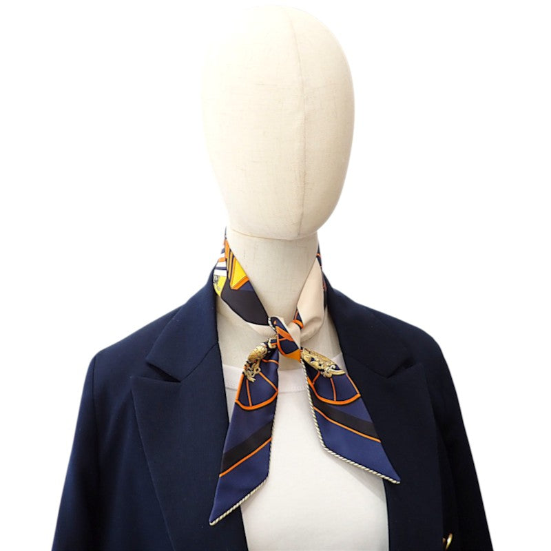 エルメス HERMES ツイリー Springs Springs baguette H853932S_22 スカーフ シルク オレンジ ネイビー ノワール レディース【中古】【Aランク】