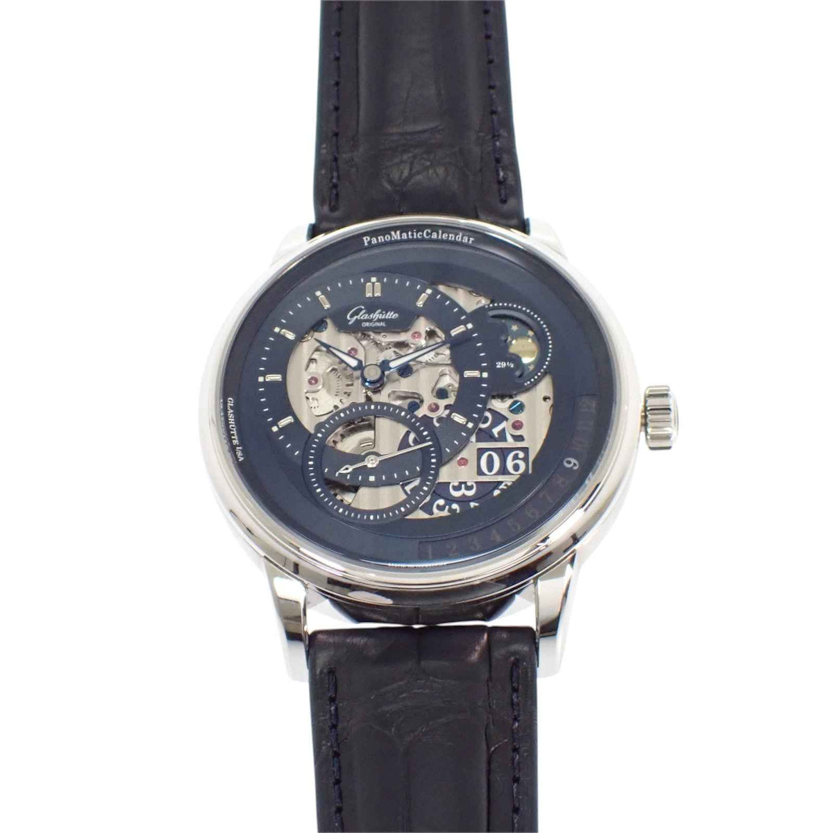 グラスヒュッテ Glashutte パノマティック・カレンダー 1-92-11-01-03-64 腕時計 Pt950プラチナ ネイビー 自動巻き ネイビー文字盤 メンズ【中古】【Aランク】