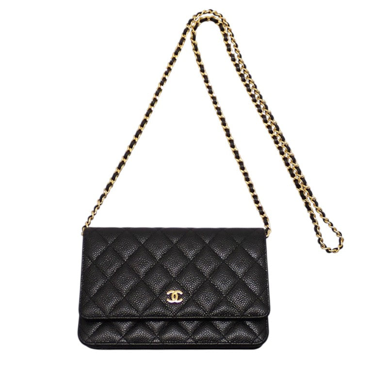 シャネル CHANEL クラシックチェーンウォレット AP0250 長財布 キャビアスキン ブラック ゴールド金具 レディース【中古】【Aランク】