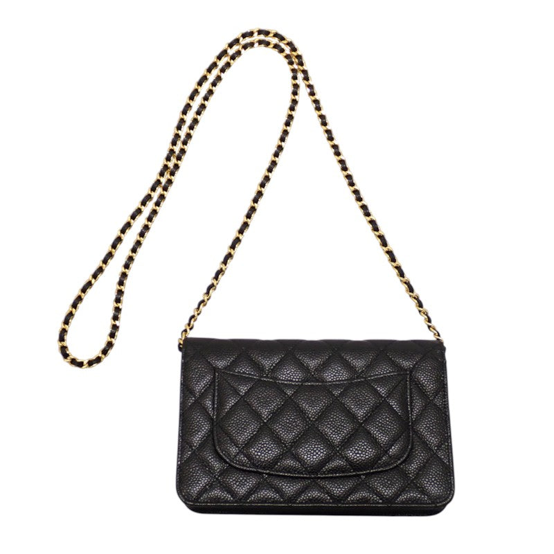 シャネル CHANEL クラシックチェーンウォレット AP0250 長財布 キャビアスキン ブラック ゴールド金具 レディース【中古】【Aランク】