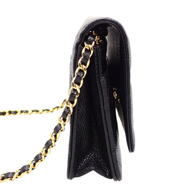 シャネル CHANEL クラシックチェーンウォレット AP0250 長財布 キャビアスキン ブラック ゴールド金具 レディース【中古】【Aランク】