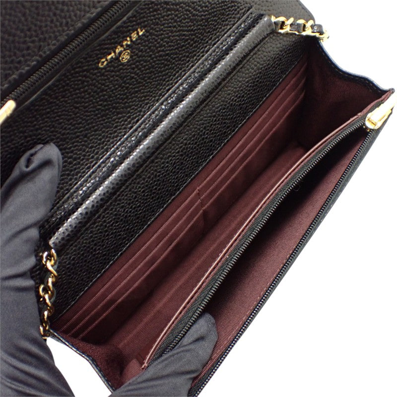 シャネル CHANEL クラシックチェーンウォレット AP0250 長財布 キャビアスキン ブラック ゴールド金具 レディース【中古】【Aランク】