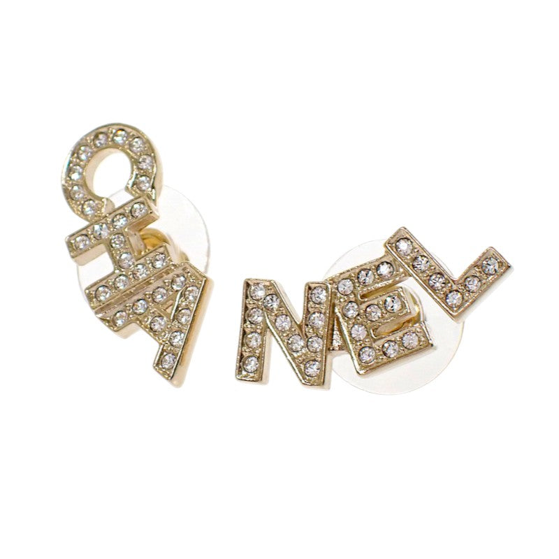 シャネル CHANEL アルファベット ロゴ A21V刻印 AB4766 ピアス メタル クリスタル ゴールド レディース【中古】【Aランク】