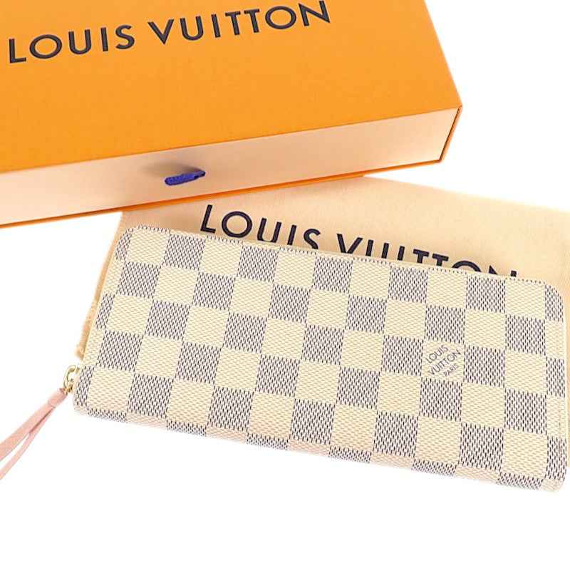ルイヴィトン LOUIS VUITTON ポルトフォイユ・クレマンス N61264 長財布 ダミエアズールキャンバス ホワイト ゴールド金具 レディース【中古】【Sランク】