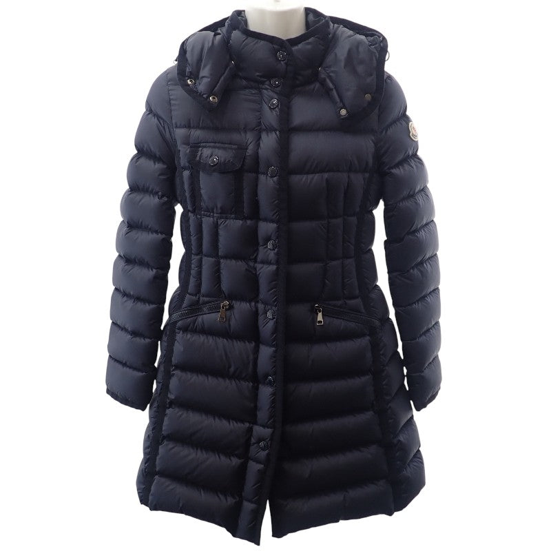 モンクレール MONCLER HERMINE エルミンヌ ロングダウンコート 0 E20934930005 53048 ダウンジャケット ナイロン ダウン90%/フェザー10% ネイビー レディース【中古】【ABランク】