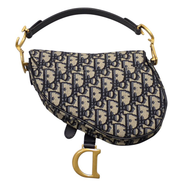 ディオール Dior サドル ミニ オブリークジャカード M0456CTZQ_M928 2WAYバッグ ハンドバッグ ショルダーバッグ コットン レザー ネイビー ゴールド金具 レディース【中古】【Aランク】