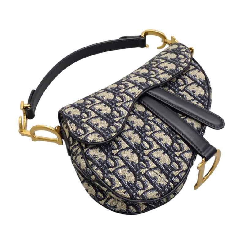 ディオール Dior サドル ミニ オブリークジャカード M0456CTZQ_M928 2WAYバッグ ハンドバッグ ショルダーバッグ コットン レザー ネイビー ゴールド金具 レディース【中古】【Aランク】