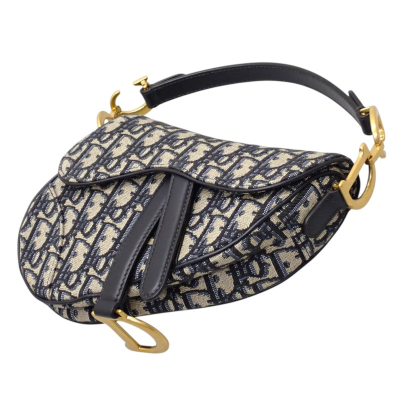 ディオール Dior サドル ミニ オブリークジャカード M0456CTZQ_M928 2WAYバッグ ハンドバッグ ショルダーバッグ コットン レザー ネイビー ゴールド金具 レディース【中古】【Aランク】
