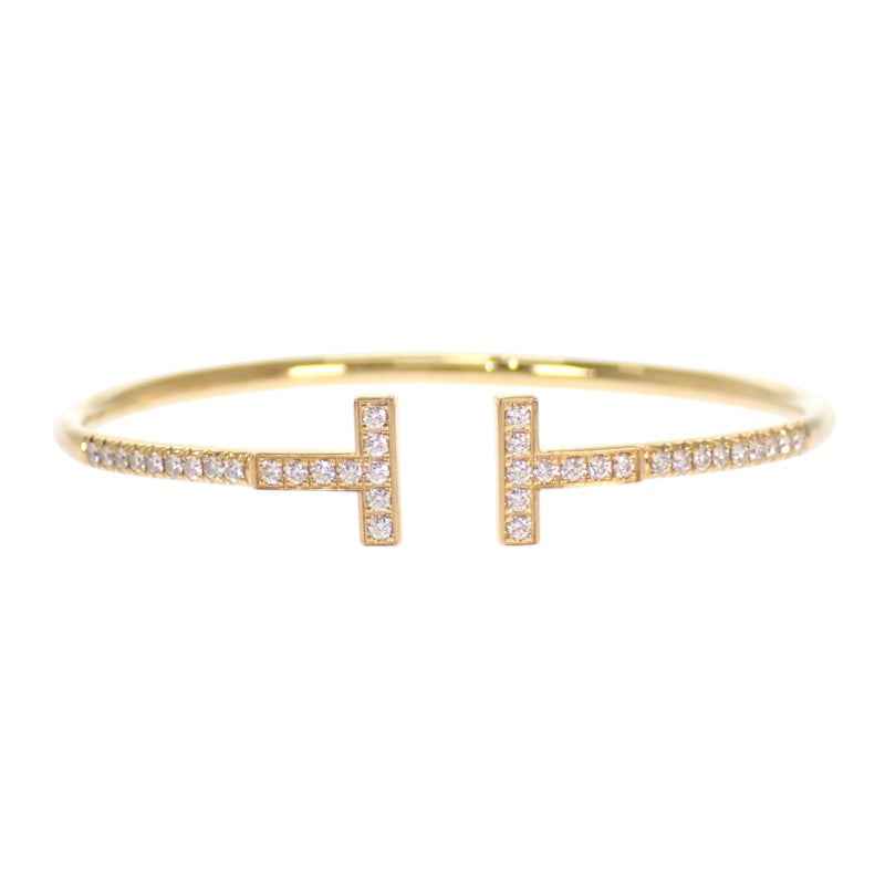 ティファニー TIFFANY&Co. Tワイヤー パヴェ ダイヤモンド 73588235 バングル K18イエローゴールド ダイヤモンド スモール レディース【中古】【ABランク】