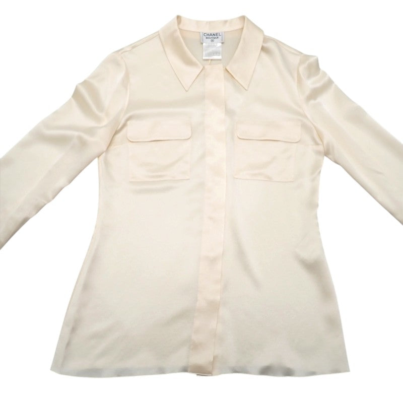 シャネル CHANEL ヴィンテージ ボウタイ 38 P10024_V03506_00101 ブラウス シルク アイボリー レディース【中古】【ABランク】