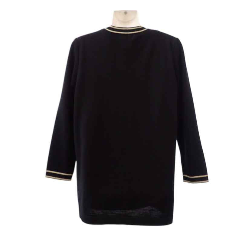 イヴ・サンローラン YVES SAINT LAURENT ノーカラー ロング ニットカーディガン ヴィンテージ M WU86-599 カーディガン ウール ブラック ゴールド金具 レディース【中古】【ABランク】