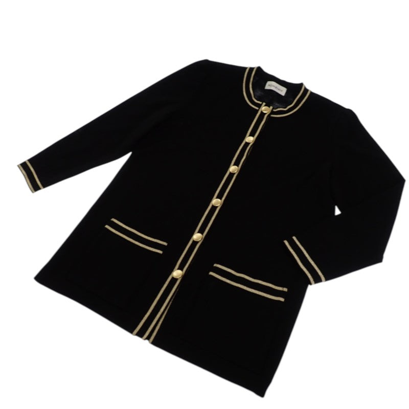 イヴ・サンローラン YVES SAINT LAURENT ノーカラー ロング ニットカーディガン ヴィンテージ M WU86-599 カーディガン ウール ブラック ゴールド金具 レディース【中古】【ABランク】
