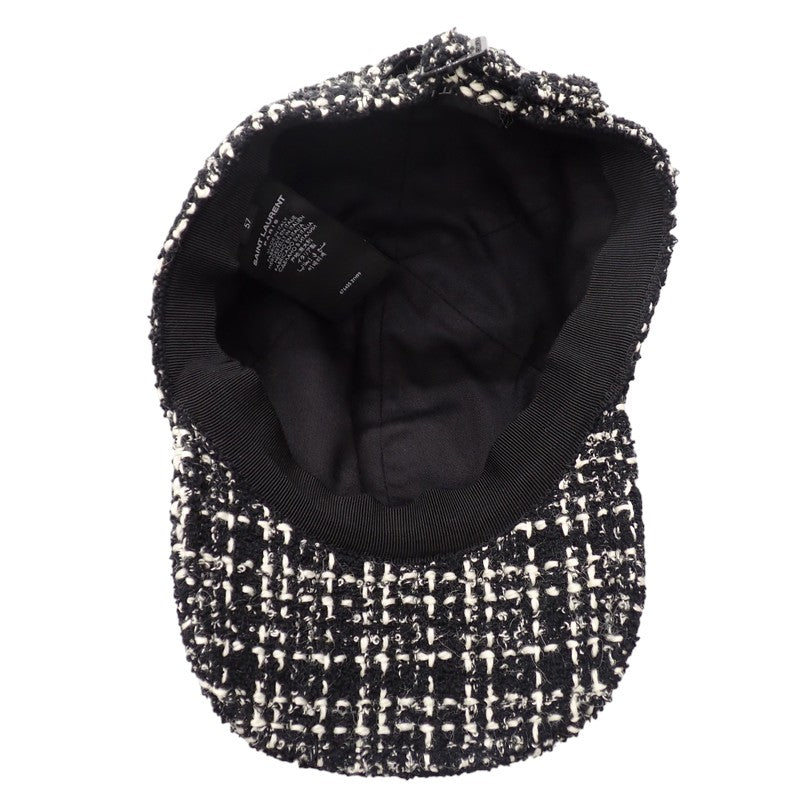 サンローラン SAINT LAURENT ツイードベースボール 676435_3YH99 キャップ ウール ブラック レディース【中古】【ABランク】