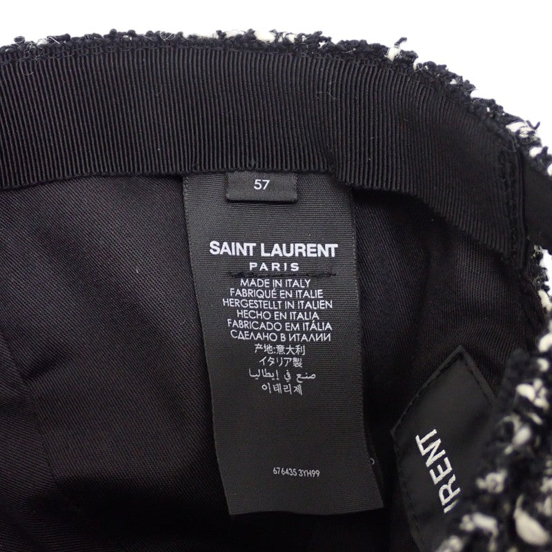 サンローラン SAINT LAURENT ツイードベースボール 676435_3YH99 キャップ ウール ブラック レディース【中古】【ABランク】