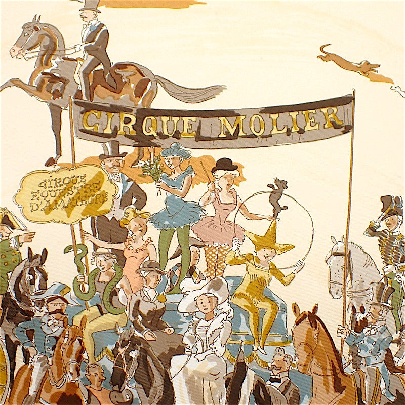 エルメス HERMES カレ90 CIRQUE MOLIER モリエサーカス スカーフ シルク ベージュ レディース【中古】【Aランク】